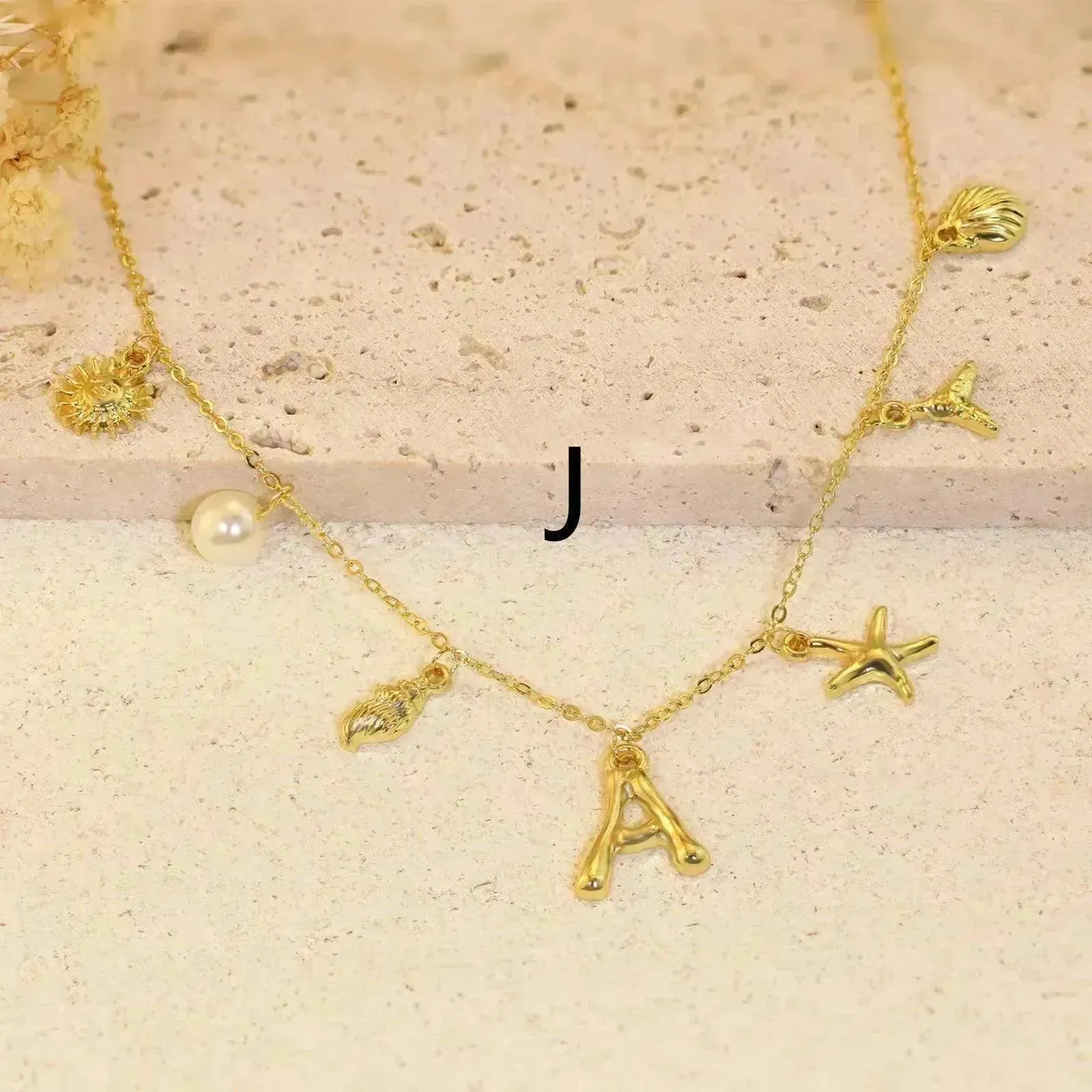 26 Bamboo Letter Necklace Starfish Shell Necklace for Women