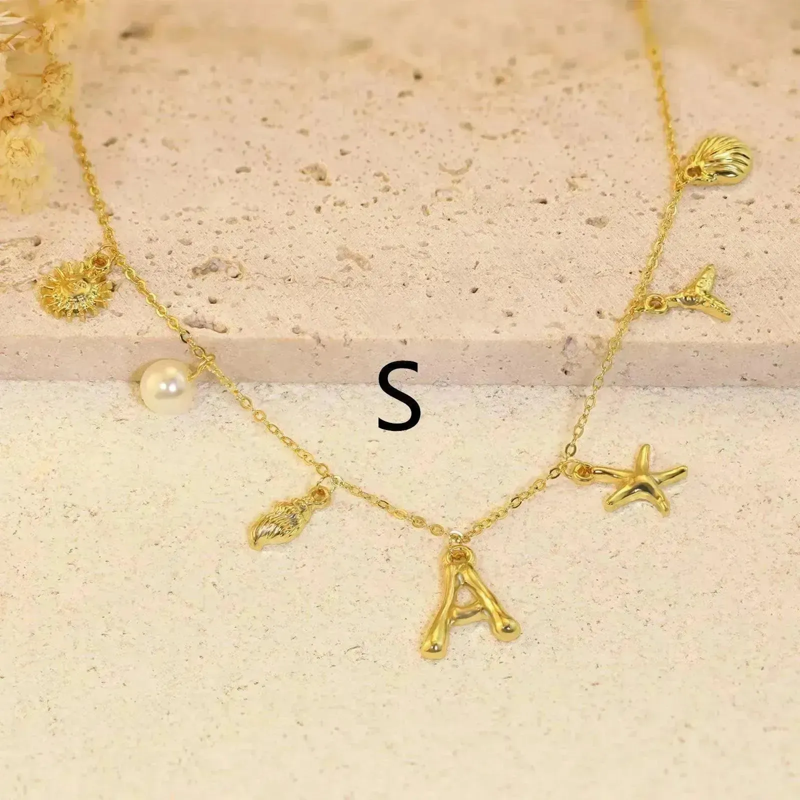 26 Bamboo Letter Necklace Starfish Shell Necklace for Women