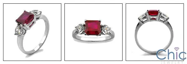 3 Stone Ruby Princess 1 .25 Ct Round Cubic Zirconia Cz Ring