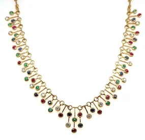 3.17CT T.W. Diamond Mix Gem Stone Bezel-set Statement Necklace