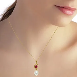 4.5 Carat 14K Solid Yellow Gold Ultima Ruby Pearl Necklace