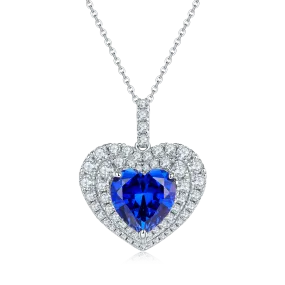 4.5 Carat Heart-Shaped Lab-Created Gemstone Double Halo Necklace in S925 Silver with Platinum Finish