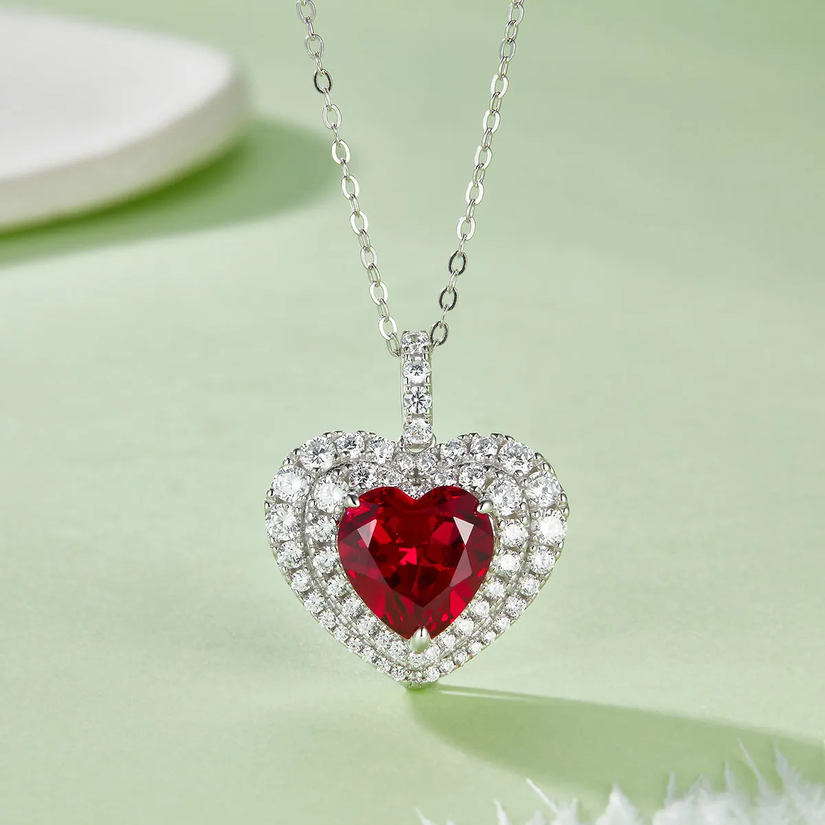 4.5 Carat Heart-Shaped Lab-Created Gemstone Double Halo Necklace in S925 Silver with Platinum Finish