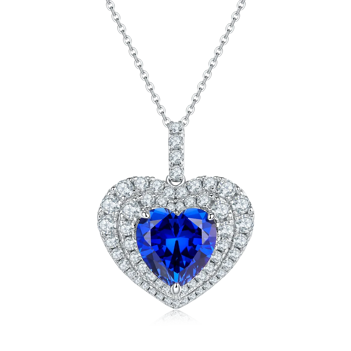 4.5 Carat Heart-Shaped Lab-Created Gemstone Double Halo Necklace in S925 Silver with Platinum Finish