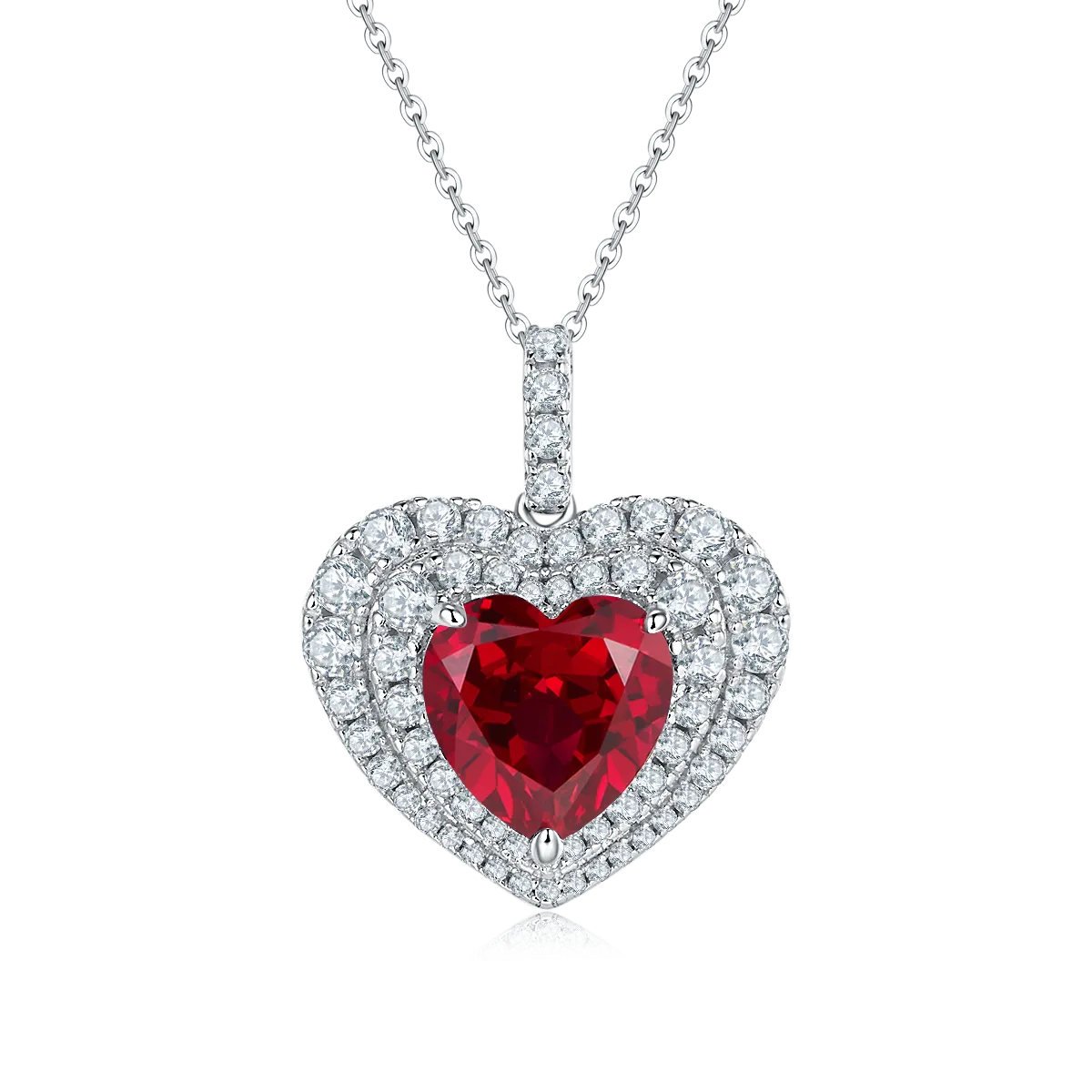 4.5 Carat Heart-Shaped Lab-Created Gemstone Double Halo Necklace in S925 Silver with Platinum Finish