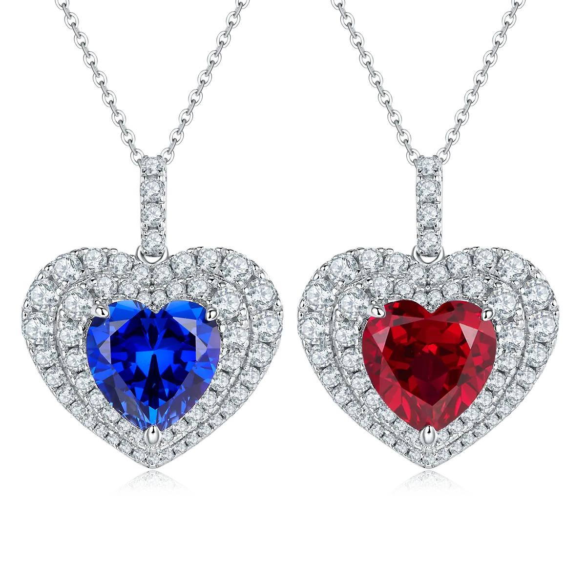 4.5 Carat Heart-Shaped Lab-Created Gemstone Double Halo Necklace in S925 Silver with Platinum Finish