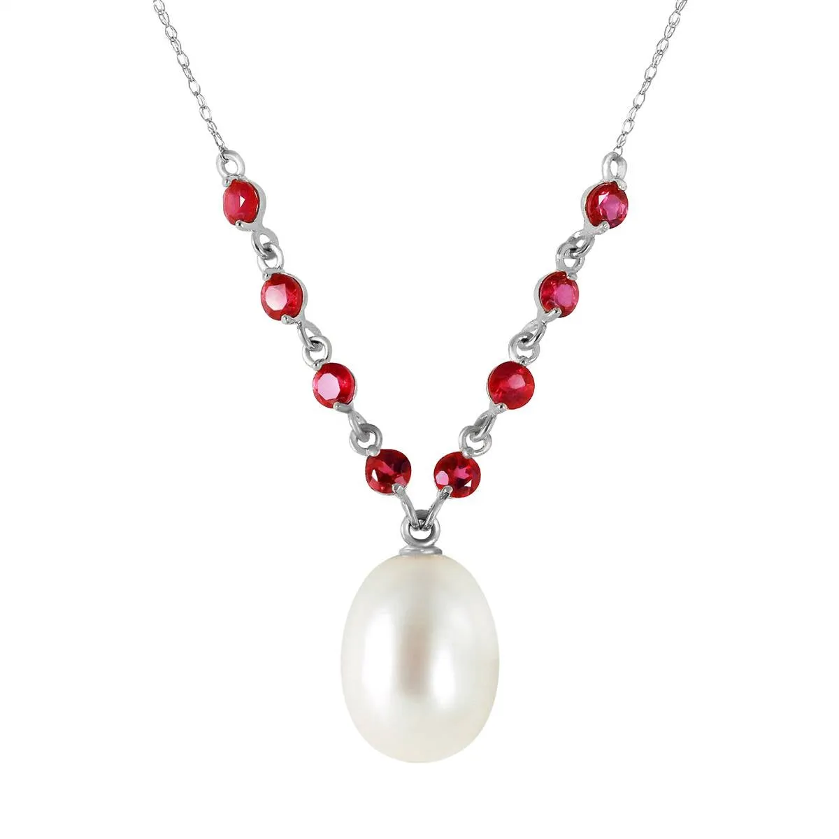 5 Carat 14K Solid White Gold Necklace Natural Rubys Pearl