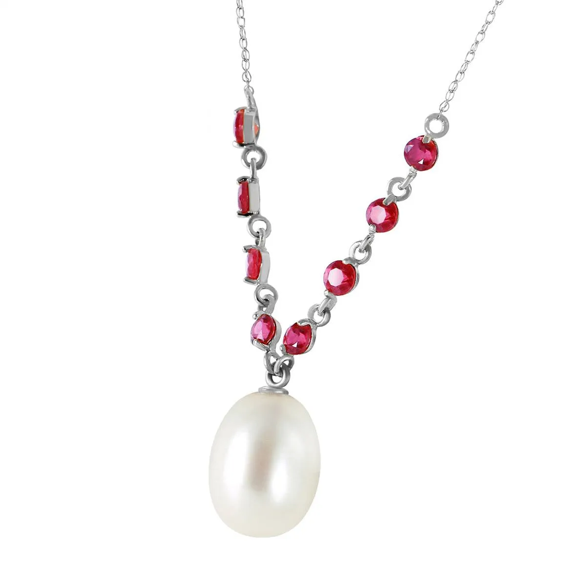 5 Carat 14K Solid White Gold Necklace Natural Rubys Pearl