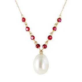 5 Carat 14K Solid Yellow Gold Necklace Natural Rubys Pearl