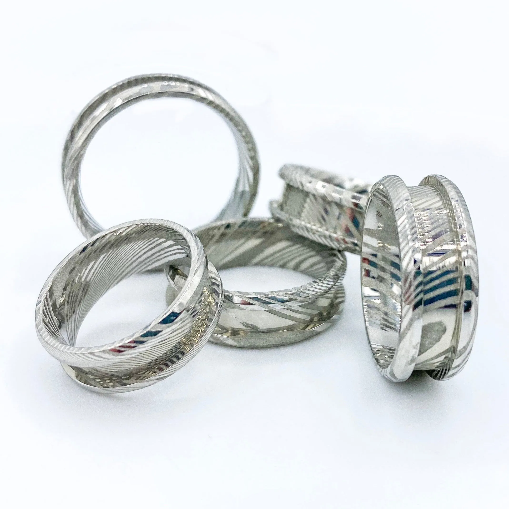 5 Pack - Damascus Steel Ring Blank