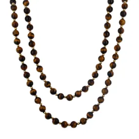 52-Inch 14K Yellow Gold Tiger Eye Bead Necklace