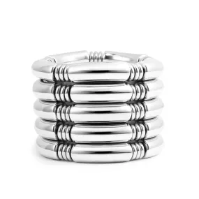 5pcs Silver Chunky Bangles Bracelets For Women Stack Layered Curved Bamboo Tube Stretch Bracelets Gift Jewelry