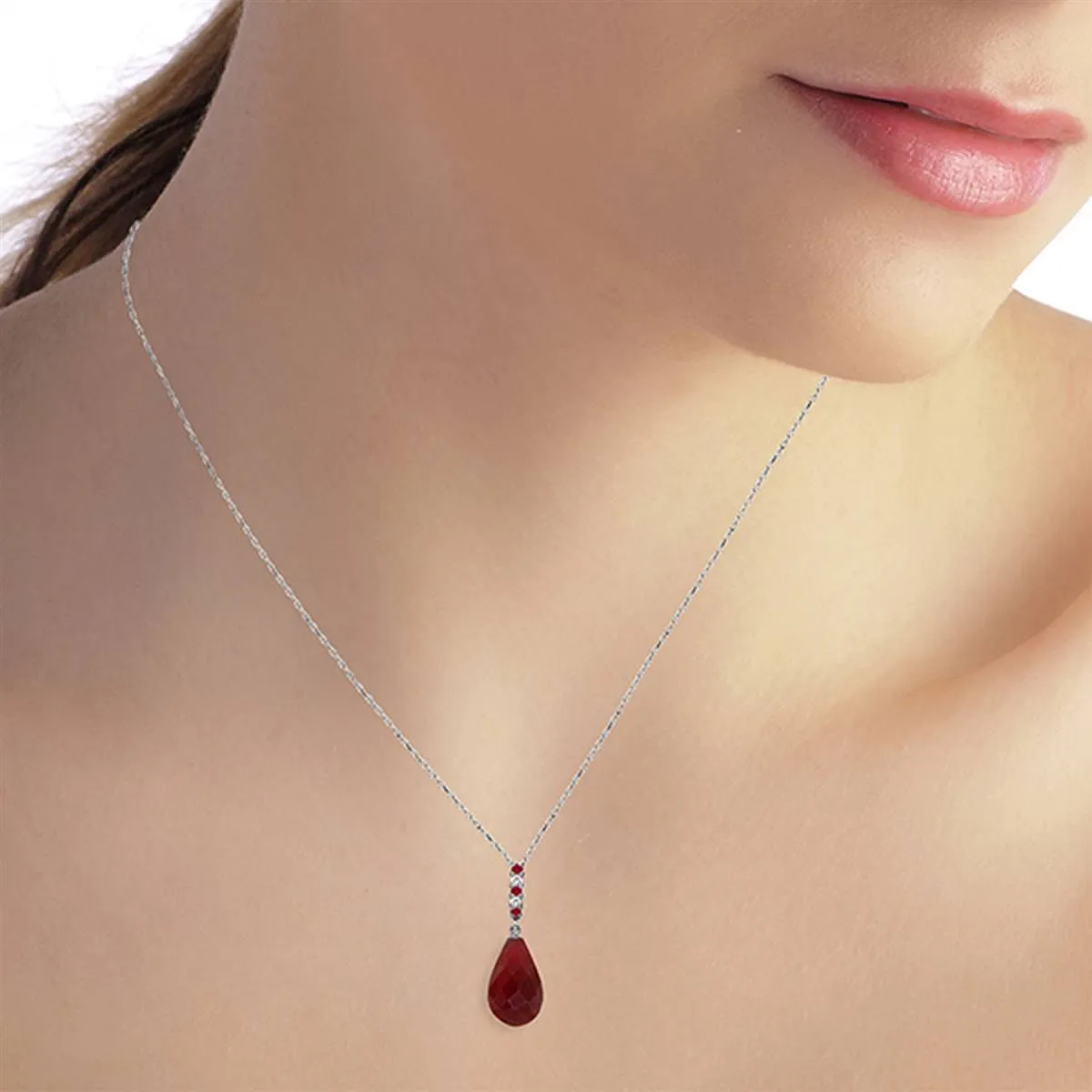 8.95 Carat 14K Solid White Gold Necklace Diamond Briolette Drop Ruby