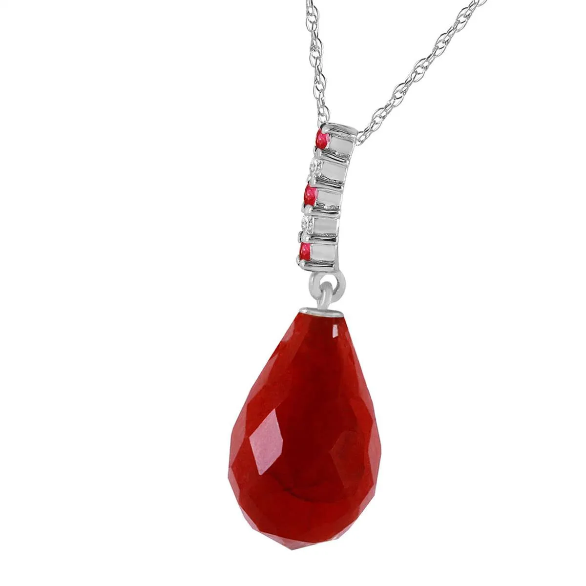 8.95 Carat 14K Solid White Gold Necklace Diamond Briolette Drop Ruby