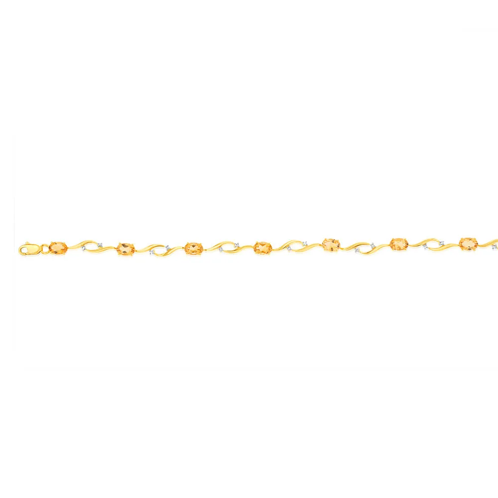 8Carat Citrine & 0.10Ct Diamond in 9ct Yellow Gold Bracelet