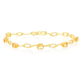 8Carat Citrine & 0.10Ct Diamond in 9ct Yellow Gold Bracelet