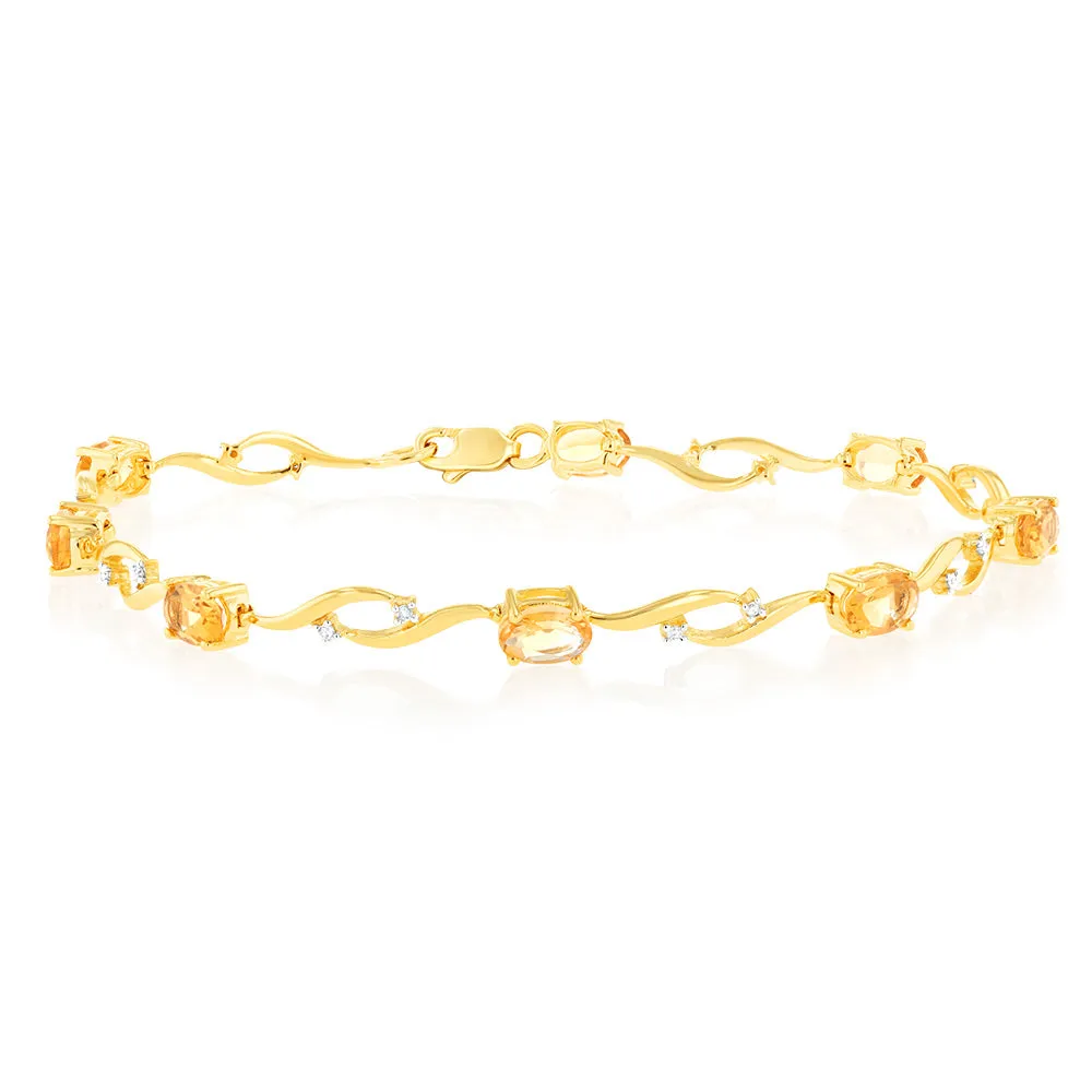 8Carat Citrine & 0.10Ct Diamond in 9ct Yellow Gold Bracelet