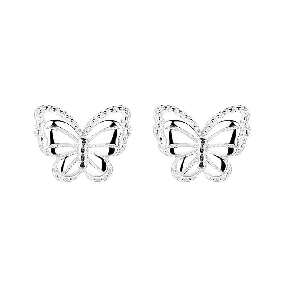 925 Sterling Silver Butterfly Threaded Sweet Ball Back Earrings