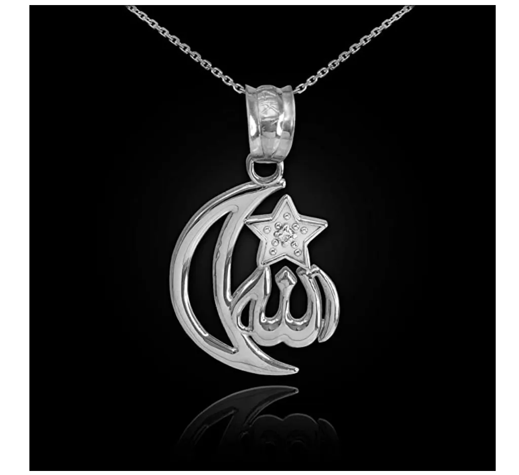 925 Sterling Silver Crescent Moon Necklace Star Islamic Jewelry Muslim Gift Allah Turkish Chain Star Pendant Arabic 20in.