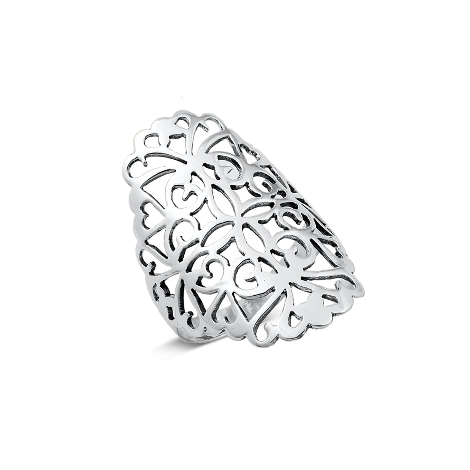 925 Sterling Silver Cutout, Filigree Ring For Women.  30mm, 1.25" Filigree Statement, Middle, Index Ring. Classic European Vintage Inspired Jewelry.