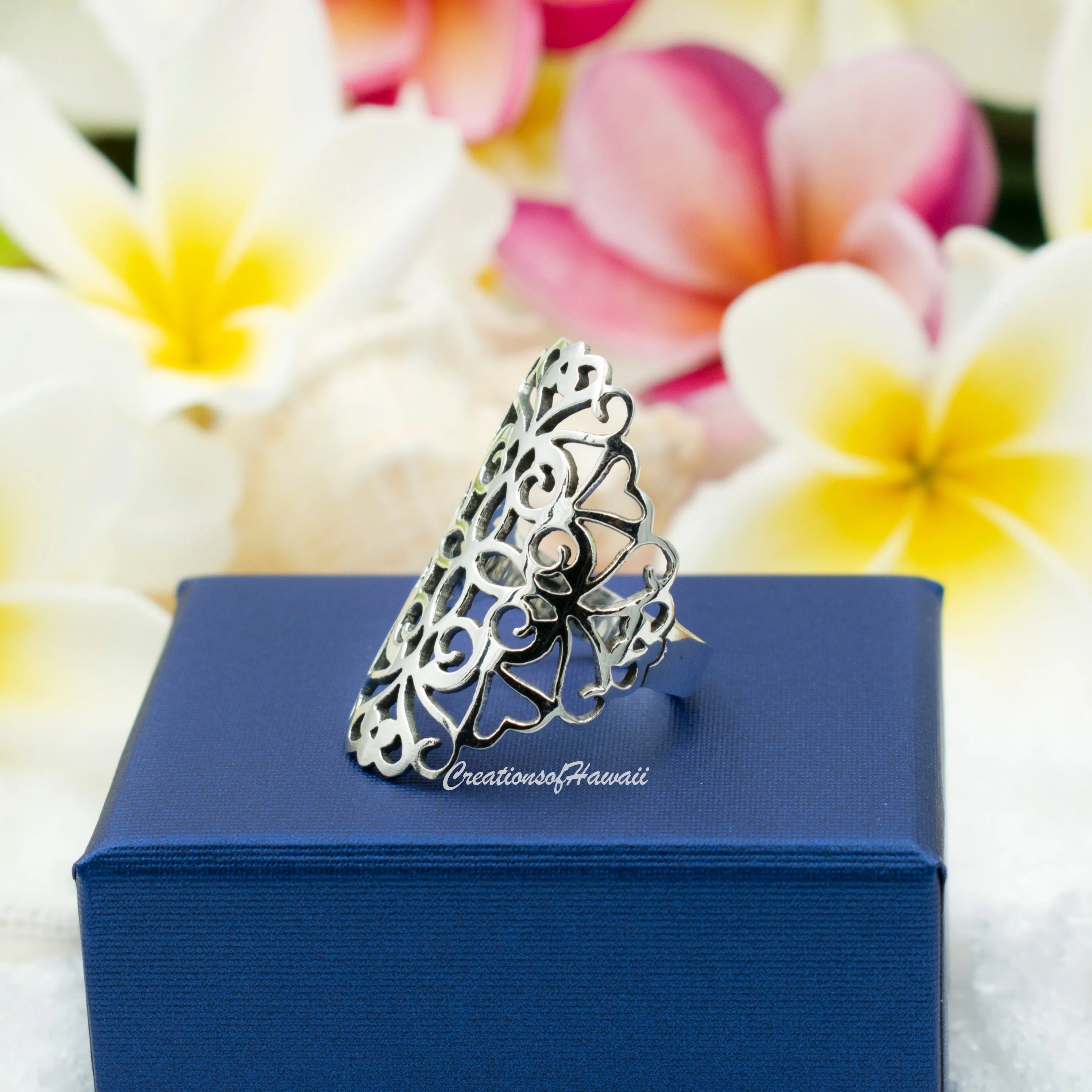 925 Sterling Silver Cutout, Filigree Ring For Women.  30mm, 1.25" Filigree Statement, Middle, Index Ring. Classic European Vintage Inspired Jewelry.