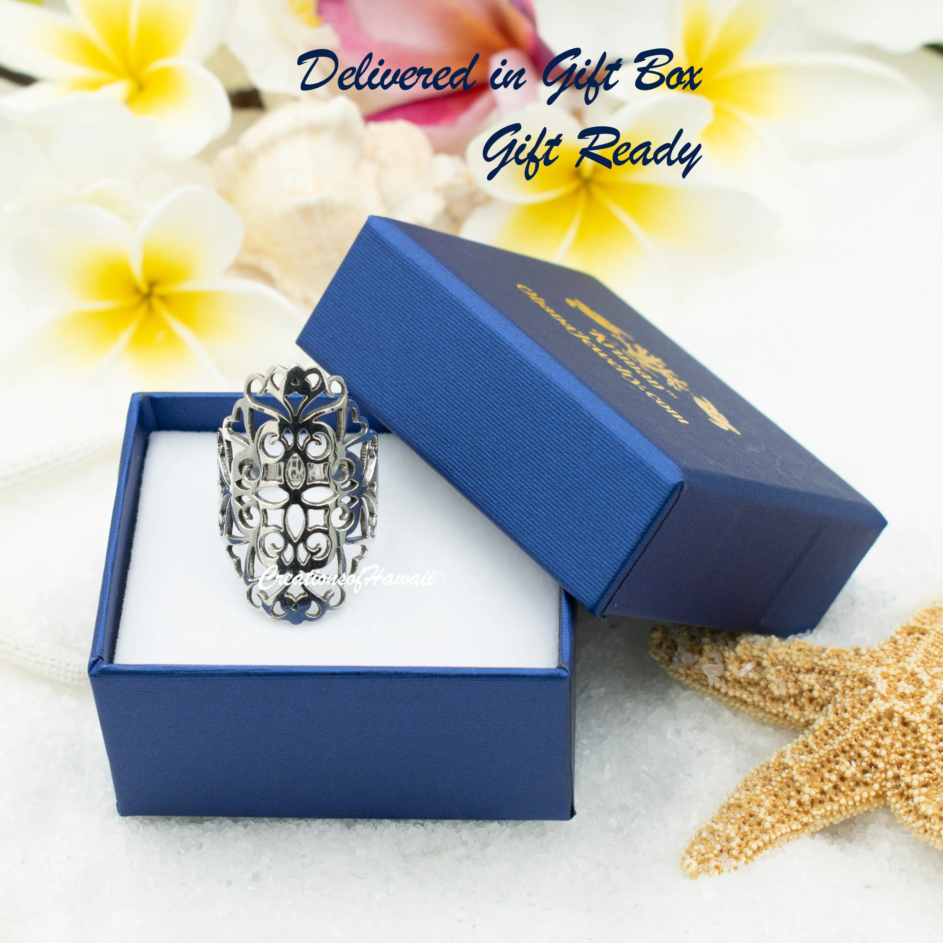 925 Sterling Silver Cutout, Filigree Ring For Women.  30mm, 1.25" Filigree Statement, Middle, Index Ring. Classic European Vintage Inspired Jewelry.