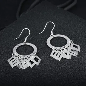 925 Sterling Silver Hollow Circle Rhombus Drop Earrings, Party Fashion Jewelry