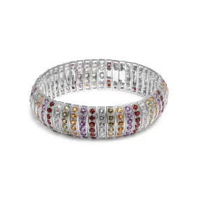 .925 Sterling Silver Multi Row Rainbow Gemstone  Bangle Bracelet