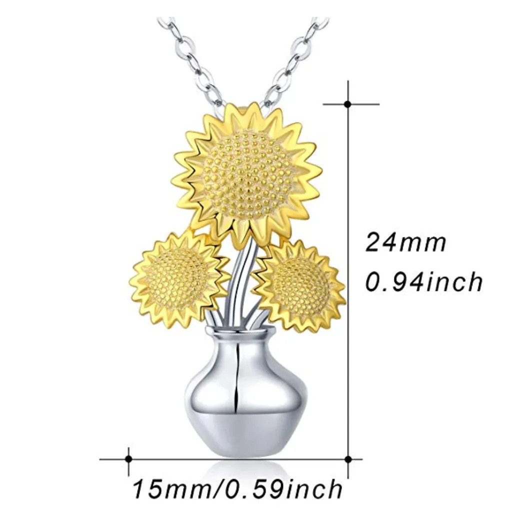 925 Sterling Silver Sunflower Necklace Flower Pendant Sunflower Jewelry Mother's Day Gift 20in.