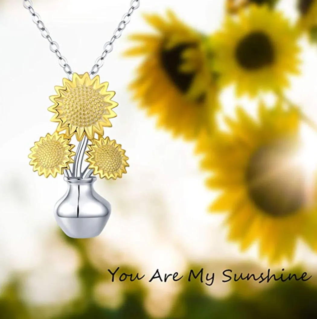 925 Sterling Silver Sunflower Necklace Flower Pendant Sunflower Jewelry Mother's Day Gift 20in.