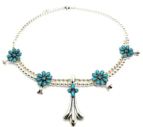 925 Sterling Silver Turquoise Flower Beaded Necklace