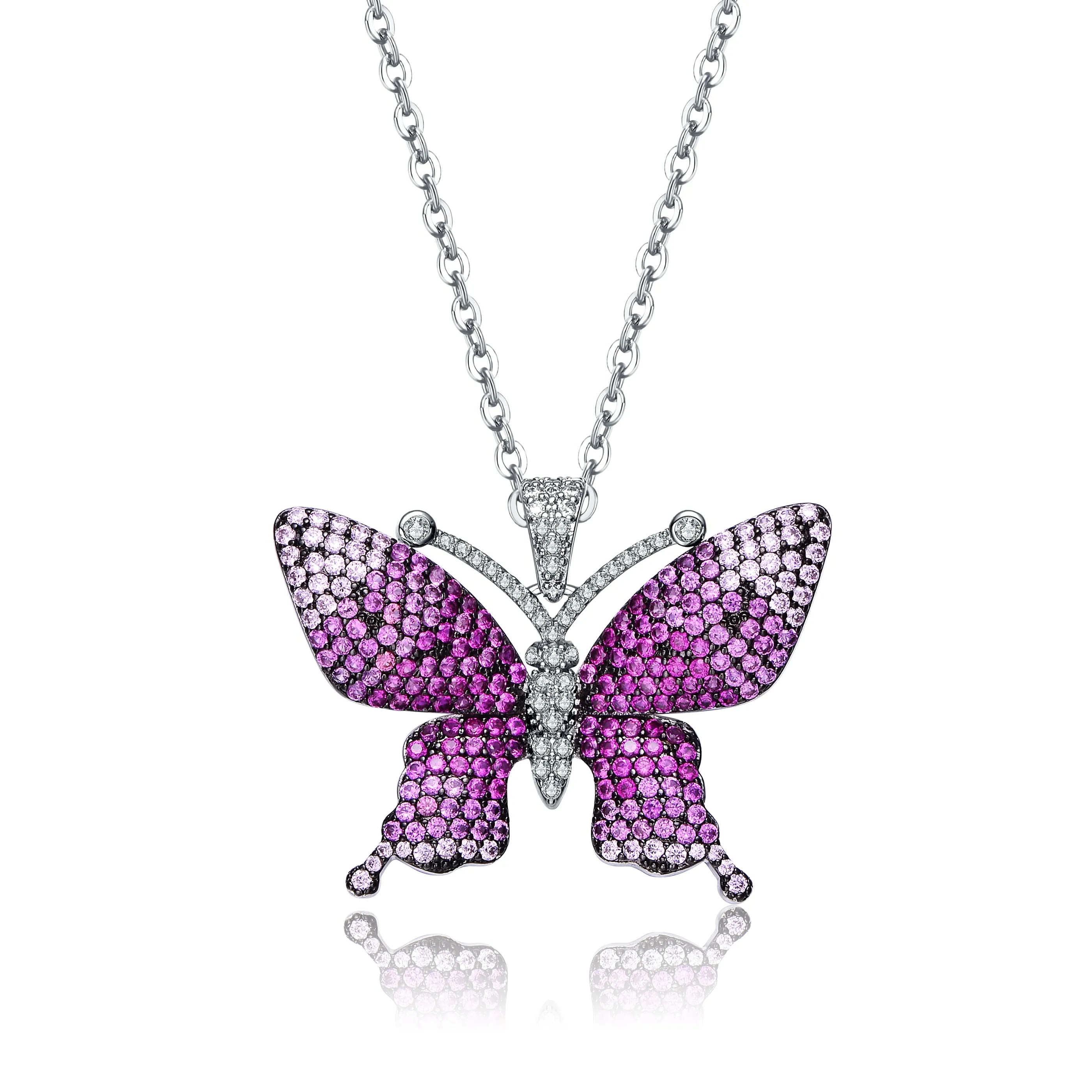 .925 Sterling Silver With Rhodium And Black Plated Long Lasting Butterfly Pendant Necklace