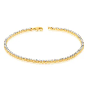 9ct Yellow And White Gold Two Tone Diamond Cut 19cm Tennis Bracelet