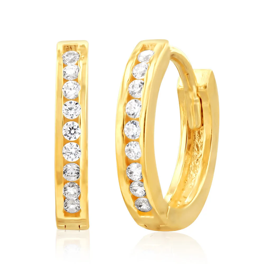 9ct Yellow Gold Cubic Zirconia On 8mm Hoop Earrings