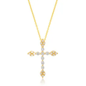 9ct Yellow Gold Diamond Cross with 23 Diamonds Chain Included