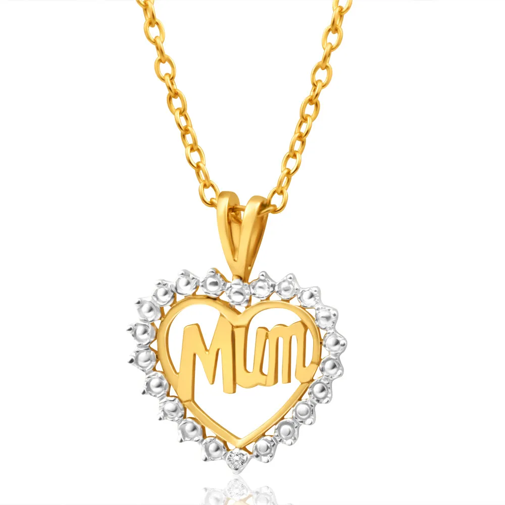 9ct Yellow Gold Mum 1 Diamond Pendant