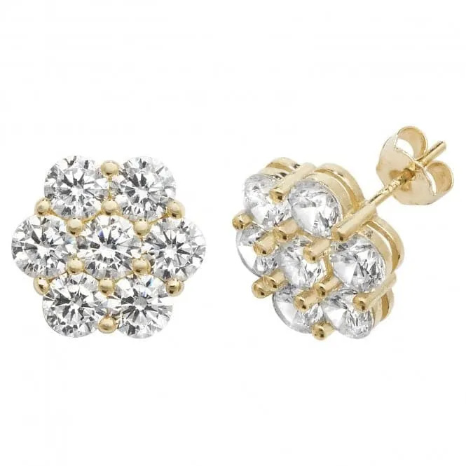 9ct Yellow Gold Zirconia Flower Stud Earrings ES531