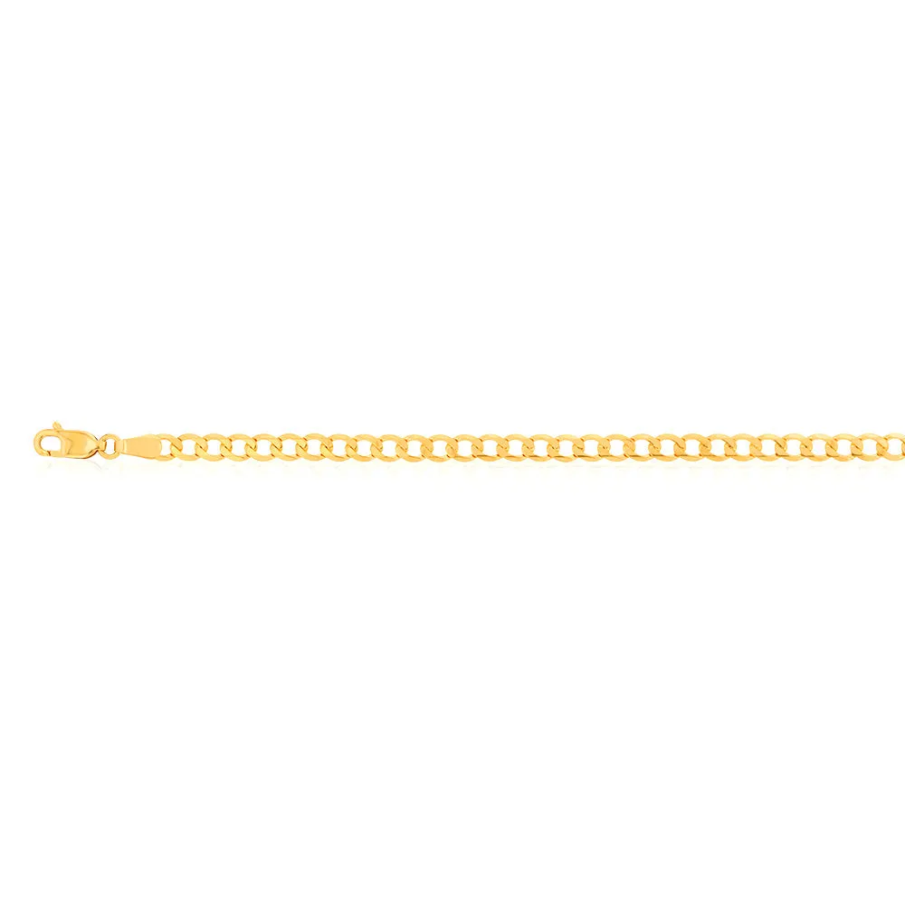 9ct Yellow Solid Gold Curb Bevelled Flat 100 Gauge 21cm Bracelet