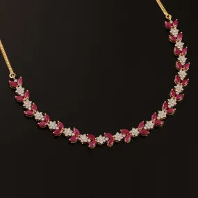 9K YG Princess Diamond with Ruby Necklace-1pc