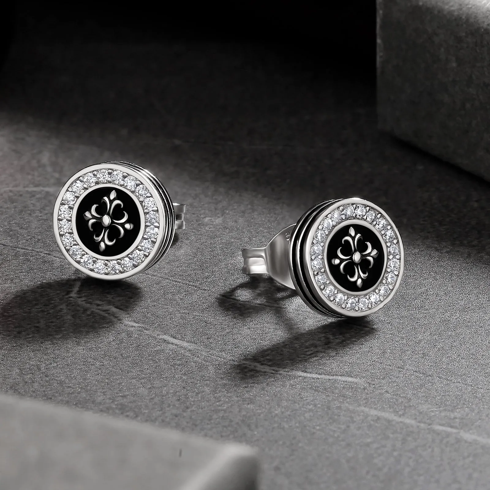 9mm Cross Fleur de lis Iced Diamond CZ Stud Earrings for Men