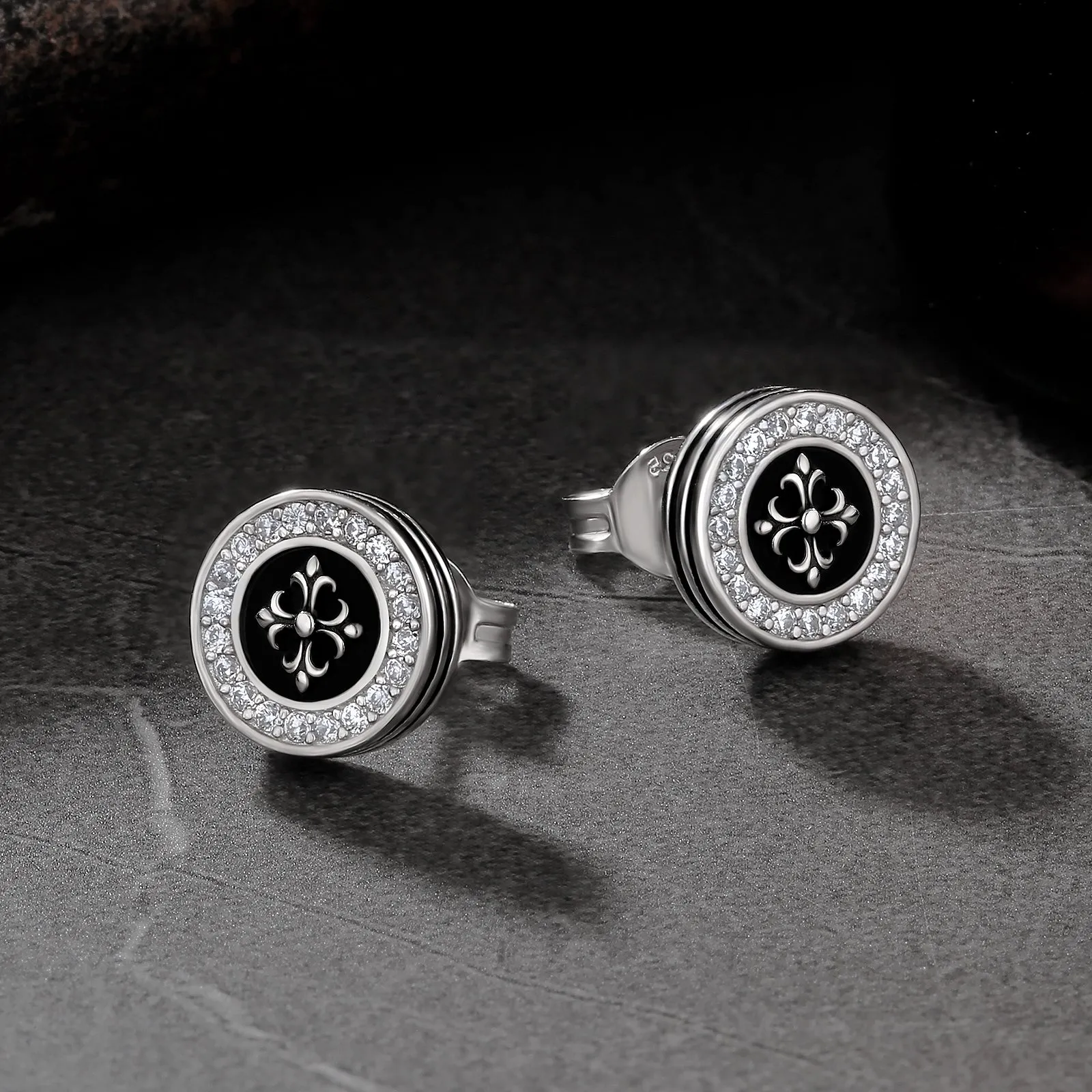 9mm Cross Fleur de lis Iced Diamond CZ Stud Earrings for Men