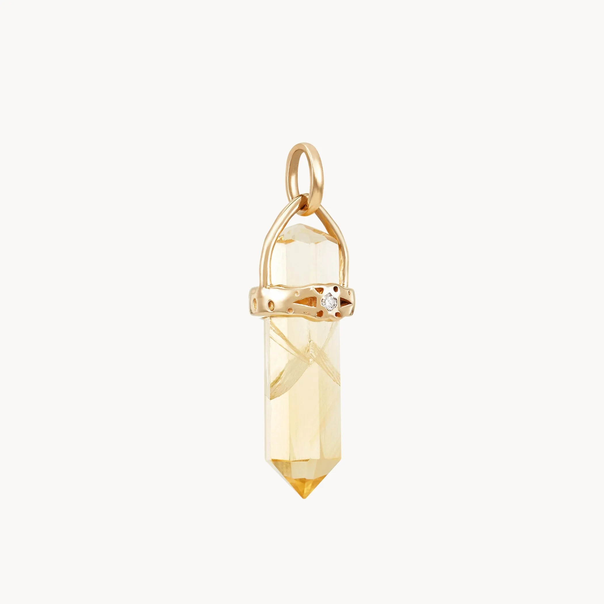 abundant love citrine amulet - 10k yellow gold, citrine gemstone, white sapphire