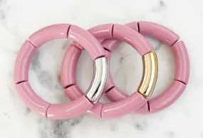 Acrylic Bamboo Bangle Bracelet "Dusty Rose"