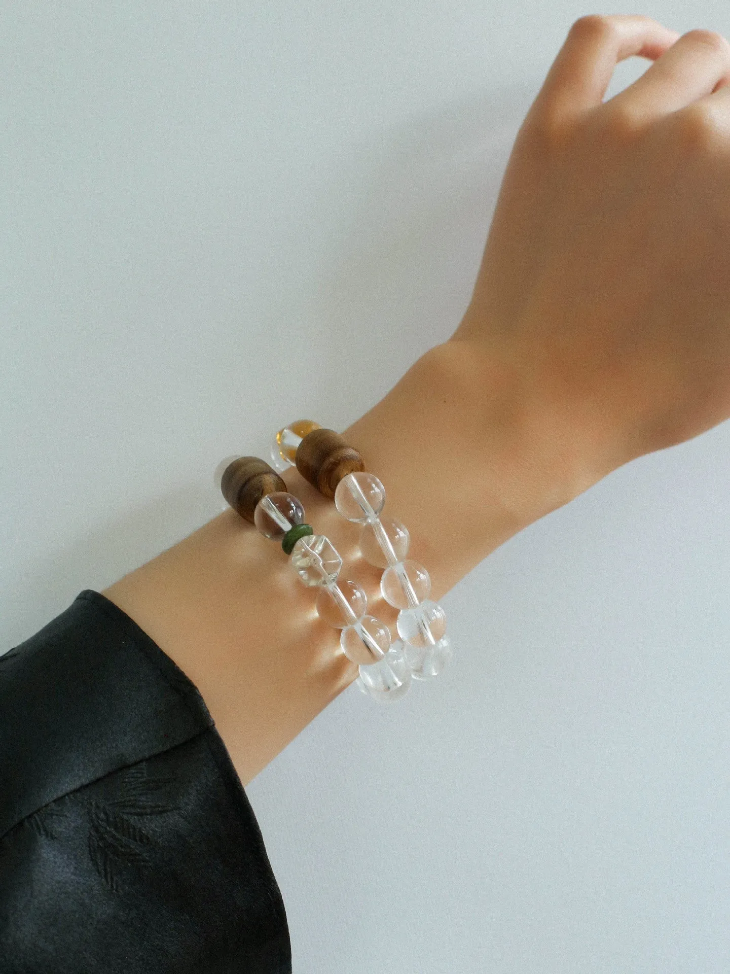 Agarwood Beads White Crystal Citrine Stretch Bracelet