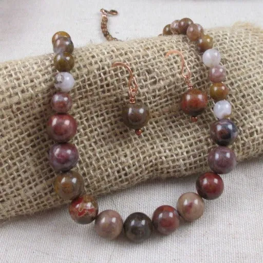 Agate Gemstone Beaded Necklace & Earrings Set