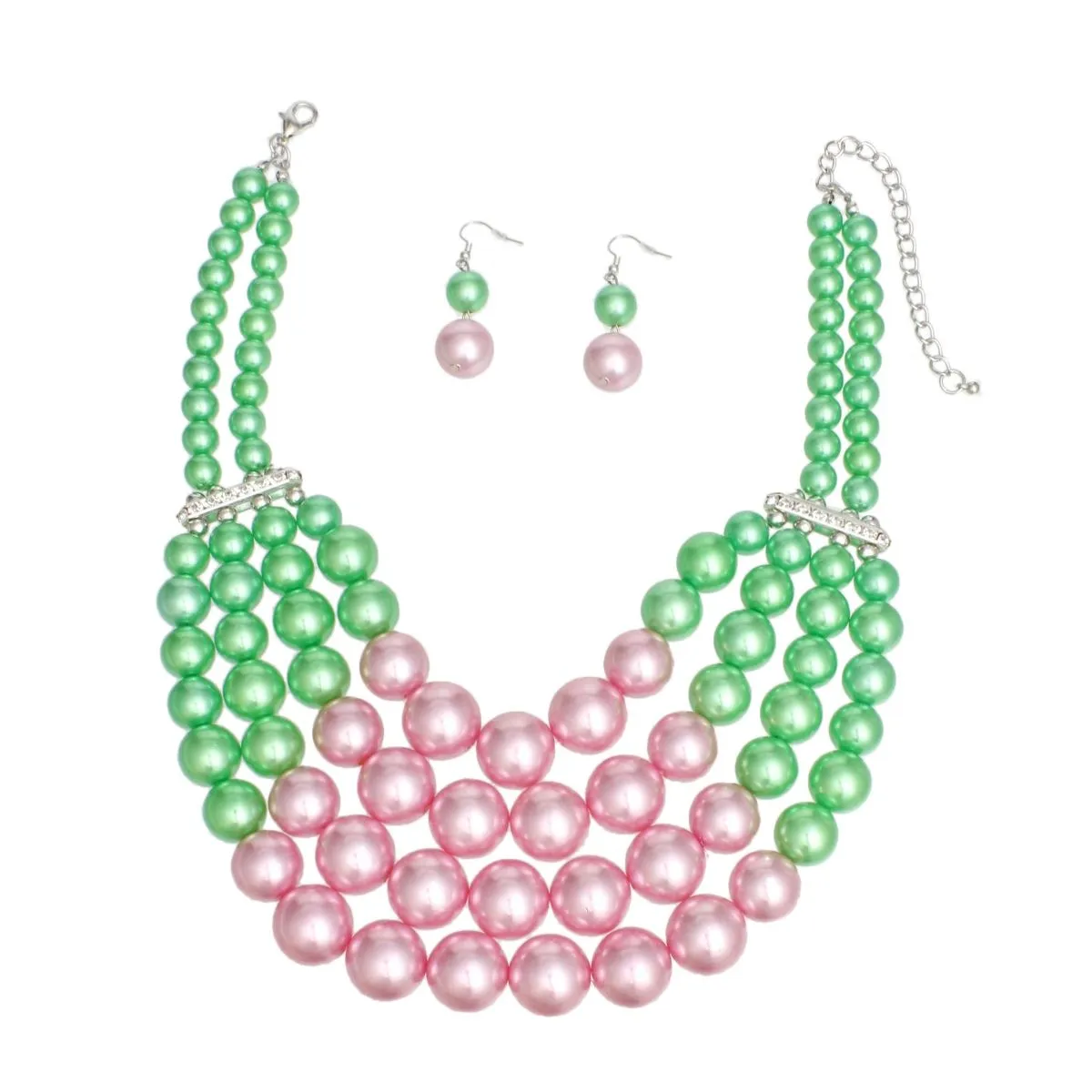 AKA Alpha Kappa Alpha Inspired Chunky Necklace Pink Green Pearl Bib Necklace Set