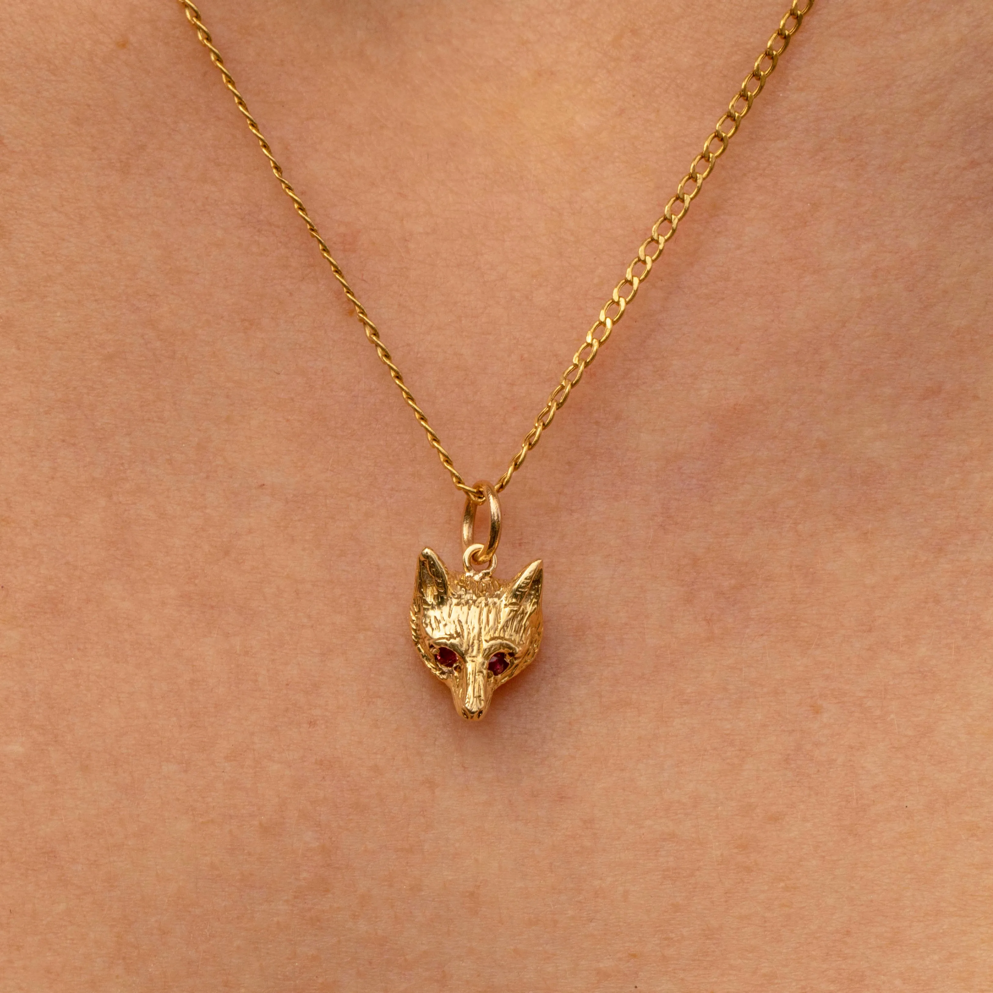 Antique 9ct Gold Fox Charm, Ruby Eyes