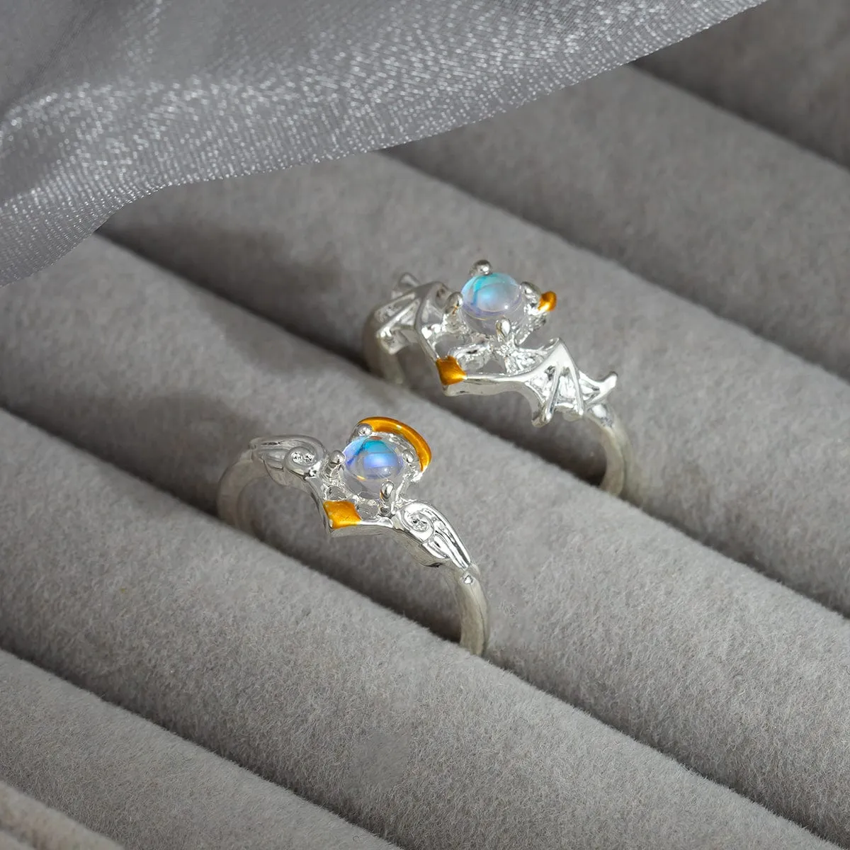 Antique Angel And Devil Matching Opal Ring Set