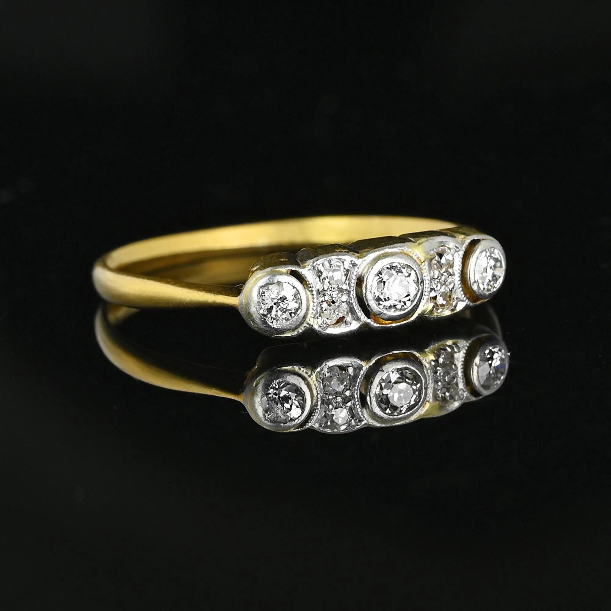 Antique European Cut Diamond Ring Band in 18K Gold