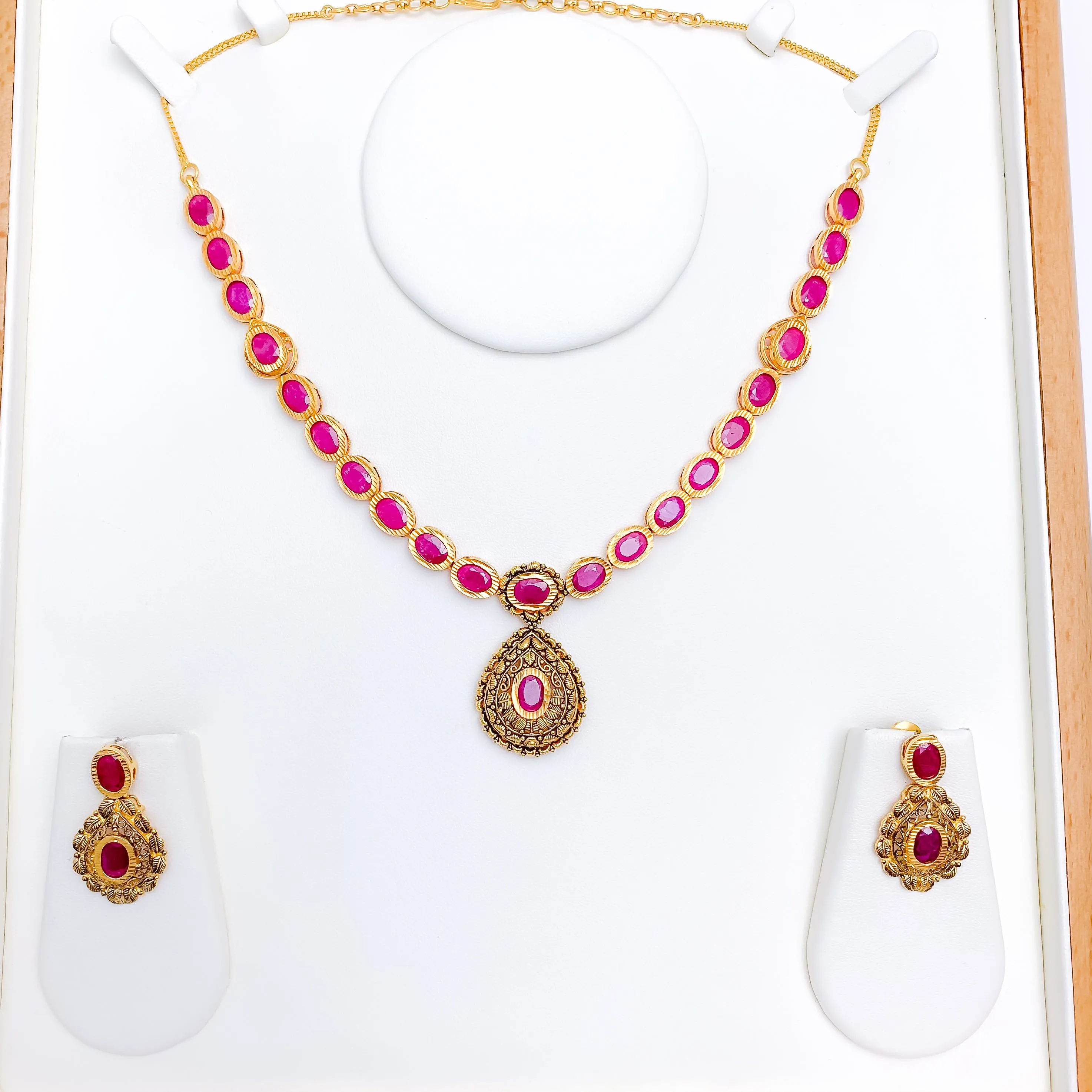 Antique Oval Ruby Necklace Set